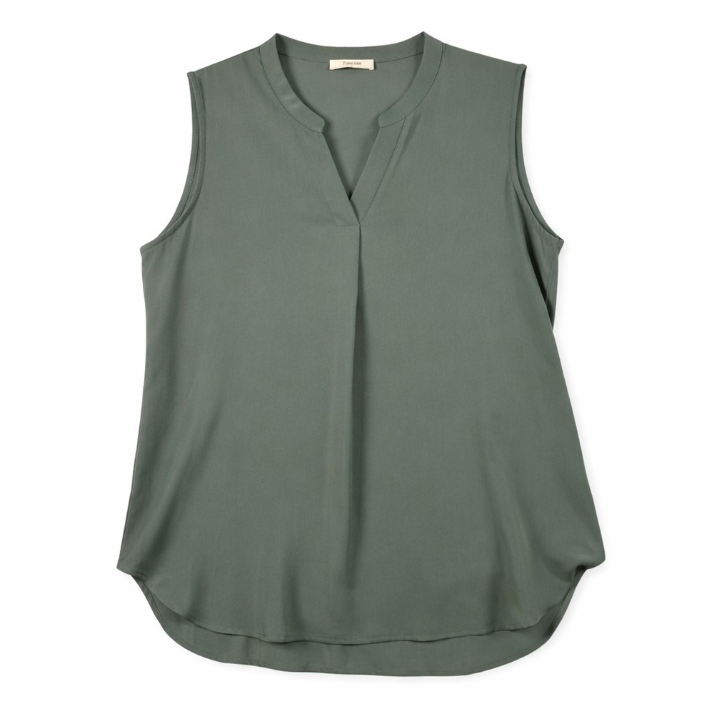 Womens Timeson Olive Green Sleeveless Linen Blouse Size Large Casual Flowy Top